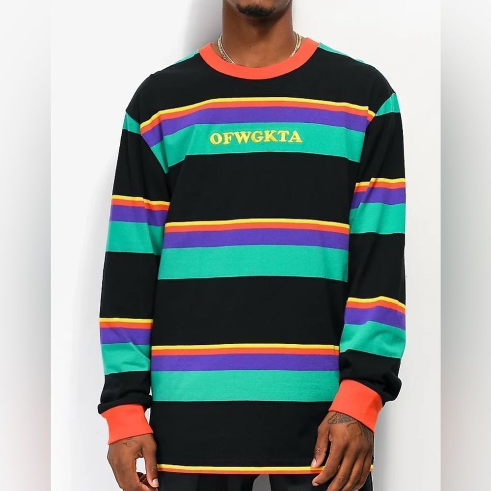 Odd Future Multi Stripe Black Long Sleeve Knit Shirt Black Small NWOT